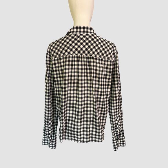 J.Crew Black White Gingham Button Down Shirt Women’s XL 100% Cotton Tie Front - Picture 4 of 8